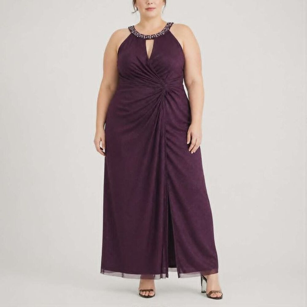 NWT Size 20 Jessica Howard Twisted Glitter Dress-WINE